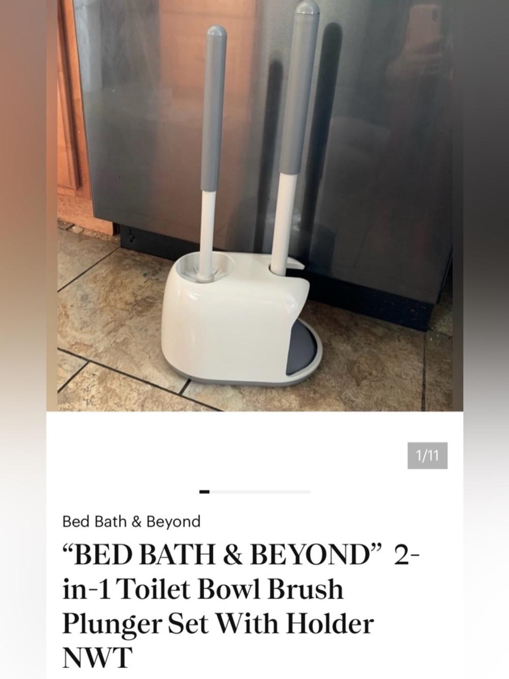 Toilet Brush & Plunger Set - “Bed Bath & Beyond” White and Gray 2-in-1   NWT